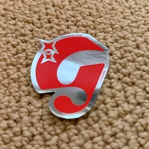 mirror reflective red and silver logo sticker - glossier!